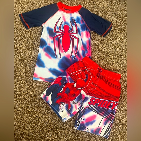 Spider-Man Swim Trunks Rash Guard Kids Boys Size XS - Picture 1 of 4